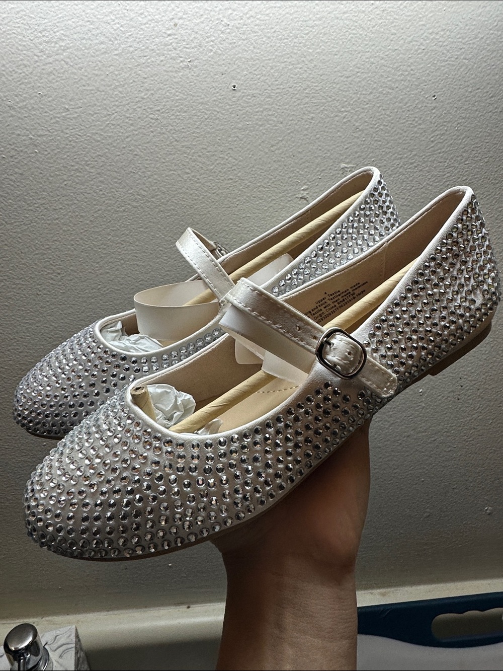 Off-White Rhinestone Mary Jane Flats in White